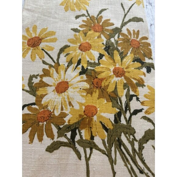 NEW Vintage MCM Linen Tea Kitchen Towels Yellow Beige Daisy  Luther Travis PAIR - Picture 2 of 9